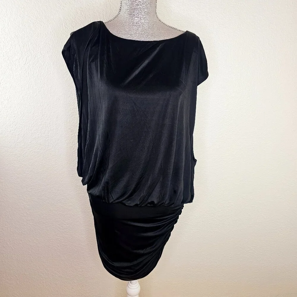 BCBGMAXAZRIA Black Dolman Sleeve Cowl Neck Mini Dress Size Medium - Picture 2 of 10